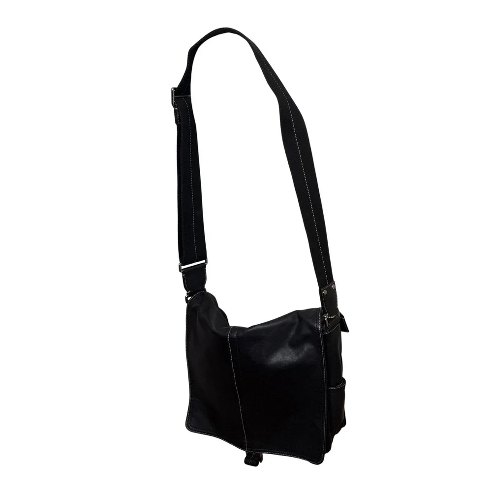 Coach Transatlantic Map Messenger Bag Black Leather F70105 Mens Large Crossbody